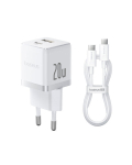 S&uuml;learvuti laadija Baseus Palm v&otilde;rgulaadija USB + USB-C, QC3.0 PD3.0, 20 W, USB-C kaabliga 1 m, valge