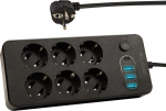 Pikenduskaabel 6 pistikupesaga, 3 Usb, Usb-c, 3m, must