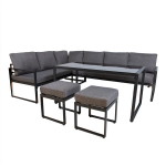 Komplekt LEIPZIG nurgadiivan 179x69xH66cm 2tk, 2 tumbat 60x60xH36cm, laud 135x70xH67cm, teras, klaas, pol&uuml;esterkangas