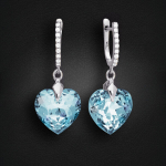 Naiste h&otilde;bedased k&otilde;rvar&otilde;ngad DiamondSky "Romantic Heart III R (Aquamarine Blue)" Swarovski kristallidega