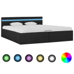 vidaXL hoiukastiga voodiraam LED, tumehall, kangas, 160 x 200 cm