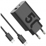Mootorola SJMC502 mustrismustri laadija must, USB-A ja USB-C portidega - Kiire laadimine 50 W