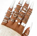 H&otilde;bedast RETRO PUNK BOHO BEAUTIFUL RINGIDE SET 23 r&otilde;ngast 14-18 mm EL36_SILVER