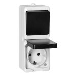 &Uuml;hepooluseline l&uuml;liti 5908254829352, Vienpolio jungiklis + 2P+Z Schuko lizdas AQUATIC MINI IP54 baltos ir juodos spalvos
