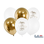 S&uuml;nnip&auml;eva &otilde;hupallid Happy Birthday To You kuldne valge 30 cm 6 tk
