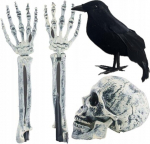 Kunstlik kolju Raven k&auml;ed, mis paistavad maa seest v&auml;lja aia dekoratsiooniks Halloweeni jaoks