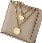 Elegantne kullast kaelakee mitme kirurgilise terasest plaatidega