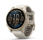 Garmin fēnix&reg; 8 &ndash; 43mm AMOLED Sapphire Soft Gold with Fog grey/dark sandstone silicone band