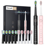 Fairywill Sonic elektriline hambahari E11 veekindel USB-laadija koos 8 harja asenduspeaga, must ja roosa komplekt CoupleToothharjadele