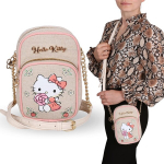 &bdquo;Hello Kitty&ldquo; linasest riidest kott, v&auml;ike k&auml;ekott reguleeritava rihmaga, mini YOUNG k&auml;ekott 17x5x12 cm
