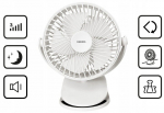 Mini lauaventilaator EBERG TIK, 5 W, 1200 mAh akuga, USB-C, 3 kiirust, SLEEP-režiim, 360&deg; nurk, klambriga, valge