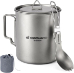 Odoland titaanist matkan&otilde;ud, matkapliit 750 ml titaanist kruus, titaanist kohvitass kaane ja sporkiga, kokkupandav k&auml;epide matkamiseks, matkamiseks, reisimiseks
