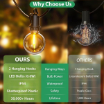 Fairy Lights v&auml;litingimustes toide - led v&auml;litingimuste fairy lights pirnid v&auml;litingimustes sisetingimustes toide pistikuga, 8.8 m 28.9 ft 12 + 1 soe valge ip54 g40 pirnid plastikust r&otilde;du peoks telkimiseks aeda pulmadeks terrassile