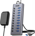 Ssk 10 pordiga 60 w usb-jaotur active 3.0 koos toiteallikaga, alumiiniumist 5 gbps usb 3.0 jaotur, toetab samaaegset laadimist ja andmeedastust, toitega usb 3.0 jaotur dc12v5a adapteri ja 1.2 m kaabliga