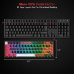 Redragon K631 Pro 65% juhtmevaba Rgb m&auml;nguriklaviatuur, 68 klahviga hot-swappable kompaktne mehaaniline klaviatuur hot-swap Free-mod Pcb pesaga ja eraldi nooleklahvidega, vaikne punane lineaarne l&uuml;liti