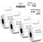 Termokleebised, &uuml;hilduvad Phomemo M110/m221/m220/m120/m200 etiketiprinteriga, 1.18" x 0.79" (30x20mm), 320 etiketti/rull, 4 rulli, must valgel