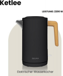 Zeegma Ketlee 1.7l juhtmevaba elektriline veekeetja tee ja kohvi jaoks 2200 W veetaseme indikaator automaatne v&auml;ljal&uuml;litus roostevaba teras modernne elegantne disain (must)