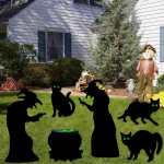 Greenyeah 6 tk Halloween n&otilde;ia silueti komplekt, n&otilde;ia silueti aia sildid Halloweeniks, hirmutav must siluett, n&otilde;idade musta kassi siluett, Halloweeni kaunistus v&auml;ljas aeda