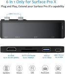 Adapter surface pro 9 dual usb c hub dokkimisjaamale, 6 in 2 tarvikud microsoft surface pro x dokile 4k hdmi, usb 3.0 pordi, microsd tf kaardilugeja pesa, 3.5 mm audio, usb c 60 w pd
