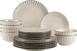 M&auml;ser Osita Retro 931967 seeria s&ouml;&ouml;gikomplekt 6 inimesele lainelise kujuga, 18-osaline &uuml;mmargune lauan&otilde;ude komplekt koos &otilde;htus&ouml;&ouml;gi taldriku, magustoidu taldriku ja m&uuml;slikausiga, n&otilde;udekomplekt, kivikeraamika, kreemikasvalge