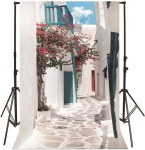 Yongfoto vin&uuml;&uuml;lfoto taust traditsiooniline kreeka allee Mykonose saarel Kreekas fotograafia taust fotosessioonideks portreefotodele pidudele lastele pulmafotostuudio rekvisiidid 2 x 3 m