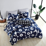 Marimekko king-size tekikotikomplekt, puuvillane voodipesu sobivate padjap&uuml;&uuml;ride ja n&ouml;&ouml;pkinnitusega, igal aastaajal kasutatav kaunistus (unikko Indigo, King)