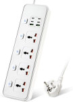 Pikendusjuhe usb pesadega, 4-suunalised pistikupesad 4 usb-c pordi ja 2 usb pordiga, 3250 w &uuml;ks l&uuml;liti, 1,8 m pikendusjuhe kaitstud pistikupesadega, eu multi pistikupesa adapter, valge