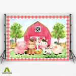 Aoihrraan 1,5 x 1 m roosa lauda taust multikas talu loomad roosa lauda &otilde;ue maja uks siga hobune puu looduse fotograafia beebi du&scaron;&scaron; laste s&uuml;nnip&auml;evapidu laste portree fotostuudio