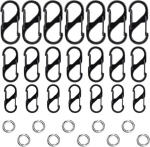 21 karabiinhaagi komplekt, 3 suuruses metallist karabiinhaagid 10 v&otilde;tmer&otilde;ngaga, kiirkinnitusega klambrid, lukuga kinnitusklamber, mini karabiin spordiks, v&auml;ljas&otilde;iduks, ronimiseks (must)