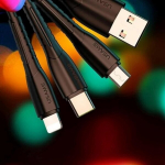 P4y &uuml;hildub Lightning Microusb Usb-c King Tu Series: kahe Usb-c C13 2.1a autolaadija Led-ekraan + U35 3-in-1 laadimiskaabel 1m Quick Charge Black