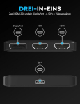 Sabrent Usb C kuni kahe Hdmi adapteri + Displayport adapter 8k@30hz 4k@60hz v&auml;line Usb graafikakaart s&uuml;learvutile (da-h2d1)