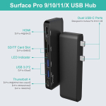 Arkidyn Plus Surface Pro 9/10/11/x dokkimisjaam 4k Hdmi, Usb-c Thunderbolt 4 (ekraan + andmed + 100w Pd), 2 Usb 3.0, Sd/tf kaardilugeja Surface Pro 9/10/11/x jaoks