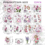 Gomakerer 12 lehte 12 stiili scratch &uuml;lekanded 14 x 14 cm vintage lilled scratch kile retro lillemustriga &uuml;lekandekleebis akendele m&ouml;&ouml;blile k&auml;sit&ouml;&ouml; scrapbooking kleebised