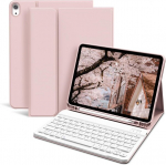 Kvtvou klaviatuurikohver Ipad A16 2025 11. p&otilde;lvkonnale / Ipad 10. p&otilde;lvkonnale 2022, 11/10.9 tolli, paindlik Tpu &otilde;huke kohver pliiatsi hoidjaga, eemaldatav Bluetooth Qwertz klaviatuur, roosa kuld