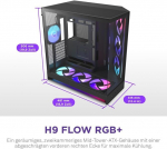 Nzxt h9 flow rgb+ (2025) - suur kahe kambriga atx mid-tower airflow pc korpus - sisaldab 7 rgb ventilaatorit (6 x 140 mm, 1 x 120 mm) ja control stroke - 420 mm radiaatori tugi - must