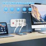 Herboom pistikupesa 12 n 1 usb-ga, 2500 w pistikupesa l&uuml;litiga, 6 pistikupesa ja 4 usb-porti ning 2 type c 2 m pikendusjuhtmega ja pistikupesa hoidikuga