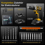 Sundpey juhtmeta kruvikeeraja 21 V, juhtmeta puurikomplekt 2 akuga 2.0 Ah, 45 Nm Max akupuur, 2 kiirust, 18+1 p&ouml;&ouml;rdemomendi taset, 10 mm puuripadrun, juhtmeta puur ja kruvikeeraja komplekt kodu Diy jaoks