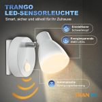 Trango Led sensoriga &ouml;&ouml;lamp automaatse funktsiooniga, otse 230 V, liikumisanduriga, turvavalgusti, pistikupesa lamp, seinalamp, suunavalgusti, lastetuli, 1 tk, valge