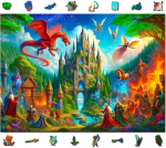 Wooden.city Puidust pusle 1000 t&uuml;kki Fantasy Dragon Castle 54.0 cm x 39.4 cm Valmistatud El-is