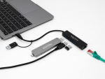 Delock 3-pordiline USB 3.2 Gen 1 jaotur + Gigabit LAN USB Type-C&trade; v&otilde;i USB Type-A pistikuga