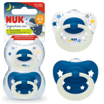 NUK Lutipudistav ortodontiline silikoonist SIGNATURE NIGHT lutipudel 2 tk sinine 0-6 kuud