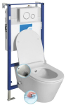 AVVA CLEANWASH Rimless riputatav WC-pott ilma &auml;&auml;reta, bidee-du&scaron;iga, sisseehitatud kraaniga, peidetud raamiga ja Schwabi nupuga, valge
