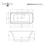 Vann Besco Assos S-Line Black&White Matt, 160 x 70 cm, koos klik-klak kroomitud &auml;ravooluga, mida saab puhastada &uuml;levalt