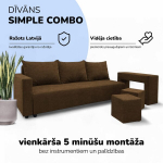 Kahe inimese diivan-voodi lauaga ja puffidega Simple Combo, Podrez, pruun
