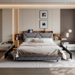 Kaheinimesevoodi 140 x 200 cm 4 sahtliga - peatsiga USB-port ja panipaik - hall