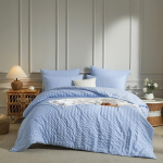 Kahepoolne seersucker mikrokiust voodipesukomplekt Luofanfei helesinine 200x200 cm