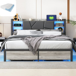 Voodi 140&times;200CM, madratsiga, LED-valgustuse ja USB-pordiga, kahe sahtliga, hall