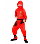 "PUNANE DRAAKON-NINJA" (kapuutsiga mantel, p&uuml;ksid, v&ouml;&ouml;, n&auml;omask, k&auml;e- ja jalasidemed)