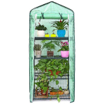 Kompaktne ja mahukas mini kasvuhoone v&auml;litingimustesse ja terrassidele 69&times;49&times;160 cm vastupidav PVC kate 4 riiulit BESK