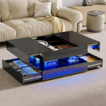 LED-valgustusega kohvilaud - sahtlite ja peidetud panipaigaga - 78 x 78 x 43 cm - must